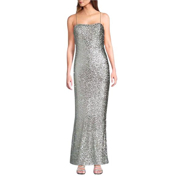 NWT Antonio Melani Reese Sequin Square Neck Sleveless Maxi Dress in Silver Sz. 6 - Picture 5 of 6